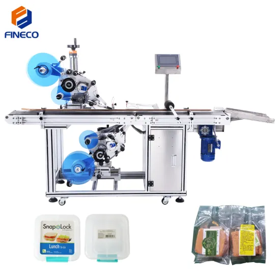 FK814 Fineco China Automatic Top and Bottom Label Applicator with Feeder Device: An Upper and Lower Flat Labeling Machine