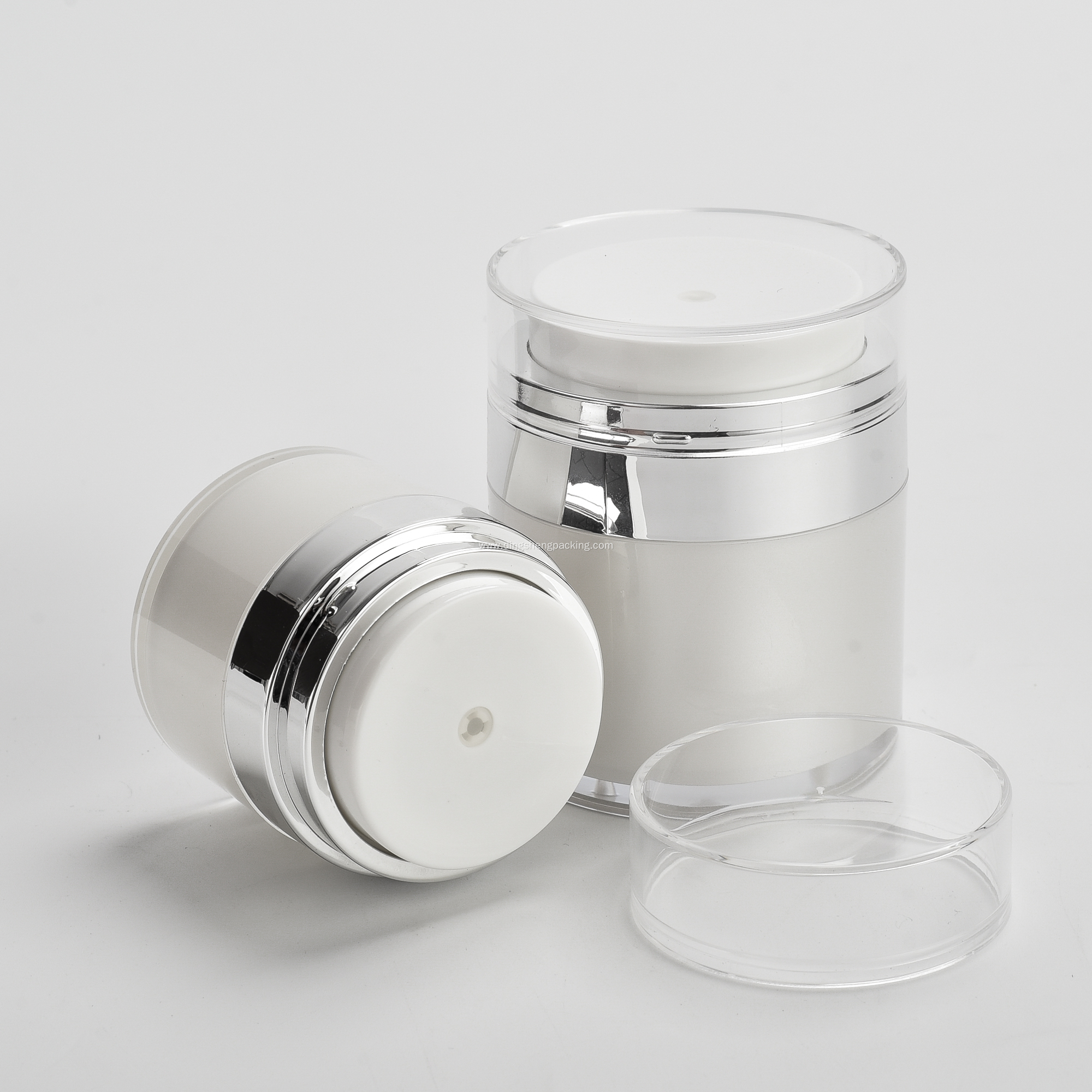 Acrylic White And Silver Cosmetic Cream Airless Jar