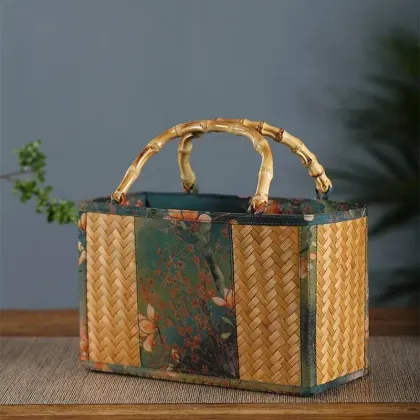 Satin Printed Bamboo Bag for Work Settings - Handmade Bamboo Crafts