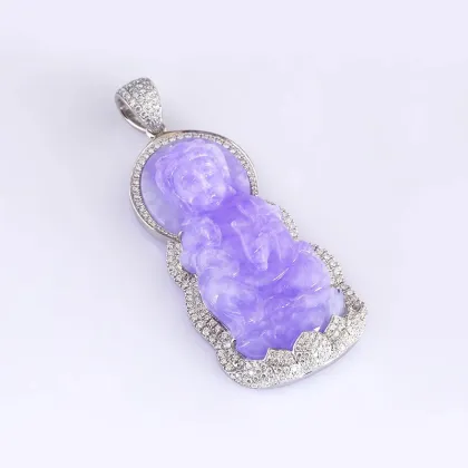 Natural A Grade Jadeite Blue Water Guanyin S925 Silver Luxury Pendant