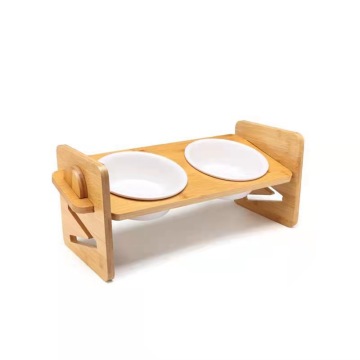 Adjustable Bamboo Pet Feeder for Dogs and Cats
