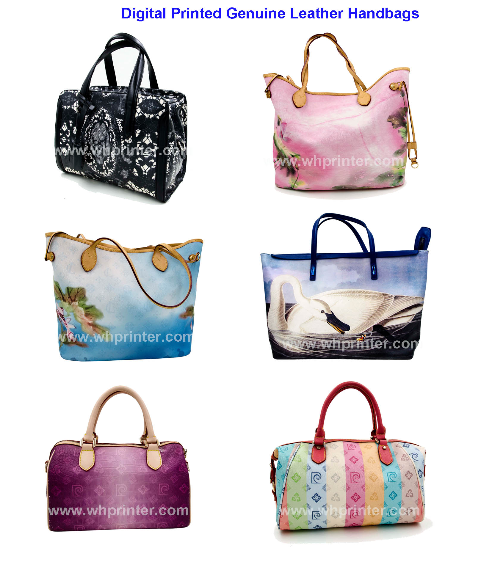 digital printed genuine leather handbag