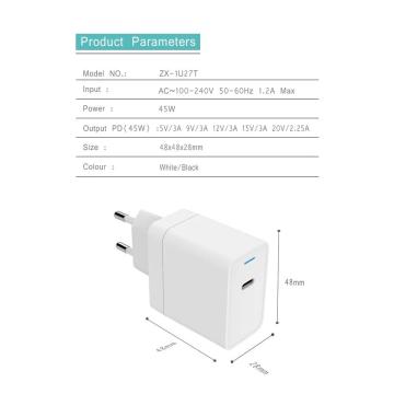 PD 45W LED Tipo C Adaptador de cargador de pared