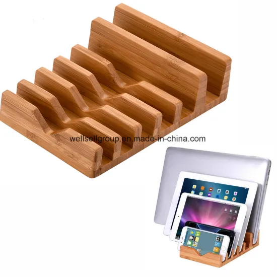 Bamboo Wood Charging Stand, 6 in 1 Bamboo Stand Holder for iPhone/iPad Mini/iPad & All Tablet PC & Mobile Phone