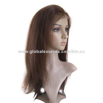 Medium length natural brown color/straight virgin human hair lace front wig