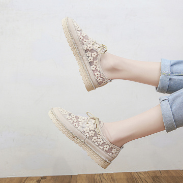 New White Shoes Lace Embroidery patch Flat Female