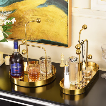 Luxury Gold Metal Round Oval Tea Coffee Wine Serving Tray