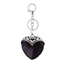 Blue Goldstone Antique Silver Alloy Heart Pendant Keychain