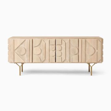 Modern Solid Wood and Metal Legs TV Cabinet for Living Room