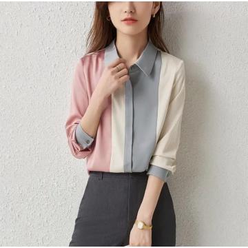 Women's blouses, irregular hem, cutting shirt collar with beading