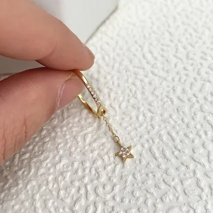 New Hypoallergenic 18k Gold Plated Cz Star Tassel Ring Jewelry for Women