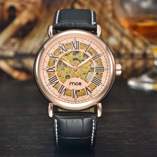 Luxury leather strap skeleton watch custom