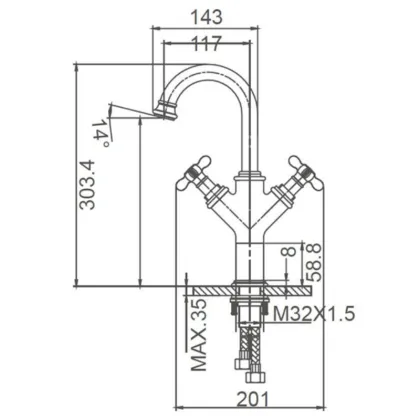 Double lever high rise basin mixer