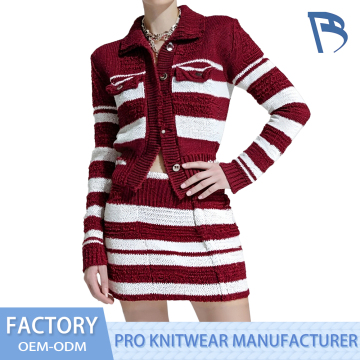 Elegant Red Striped Knit Dress