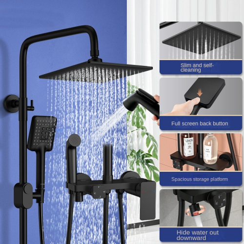 Brass Bathroom Wall-Mounted Matte Black Shower Faucet Set