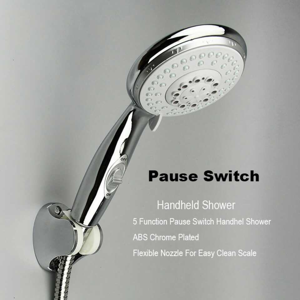 5 Functions Pause Switch Abs Chromed Plated Handheld Shower With Flexible Nozzle For Easy Clean Scale