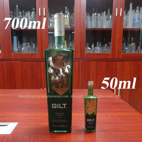 700ml 50ml green painted square vodka glass alcohol bottles