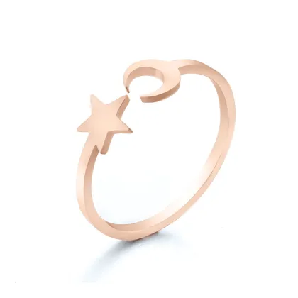 Exquisite Gold Plated Star and Moon Cuff Ring for Women