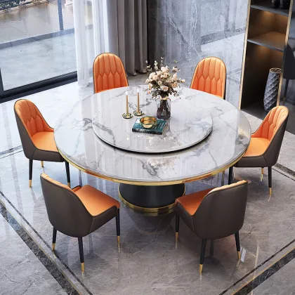 luxury marble round rotation home dining table