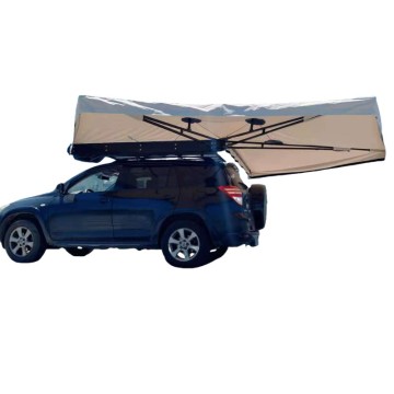 280G Canvas 270 Degree Free-Standing Car Awning with LED Light and Black Cover
