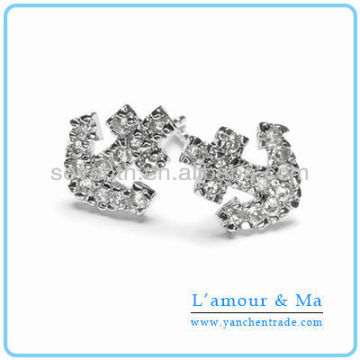 Cute Arrow Shaped Earring Micro Pave Set CZ Diamond Silver Plated Brass Earring
