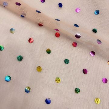 Pink,White Rainbow Party Polka Dot Tulle - Ultra-fine Tulle Fabric Metallic Rainbow Foil Confetti Dots,By The Yard