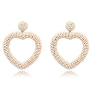 6 color Statement Beaded Heart Hoop Earrings Fashion Bohemian Handmade Woven Glass Seed Whimsical Drop Earring Stud Jewelry