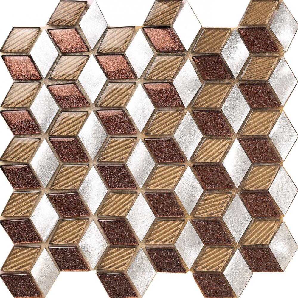 Brown Shiny Glass Aluminium Mix Mosaic Tile