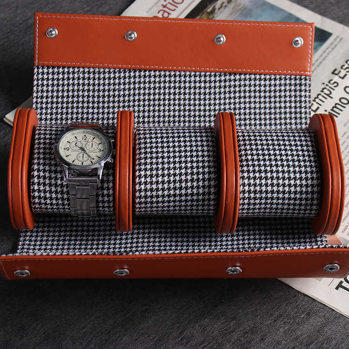 Unique Houndstooth Watch Organizer for Men's Napa Leather