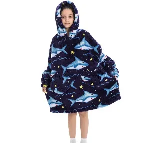 Cute Animal Flannel Hoodie Blanket for Men and Women