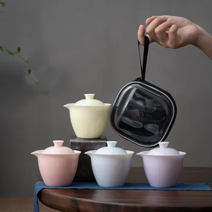 Portable Light Pink Porcelain Tea Set - Gift Bag Included: Tea Maker, Infuser, and Gongfu Set