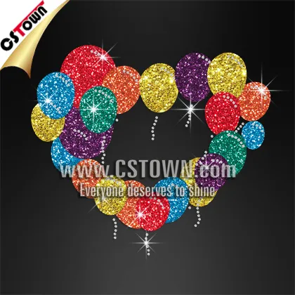 Heart Shape With All Ballon pattern shining hotfix cheap rhinestone transfers