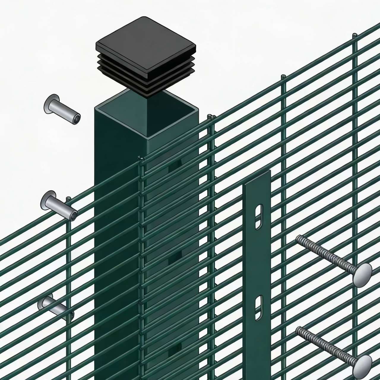 358 Zaunmodulsystem – ANJIA Group ANJIA Group 358 fence modular system with tamper-proof post and clamp bar fixing