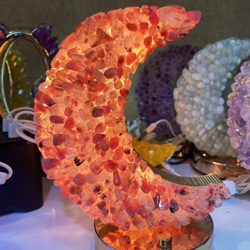 Natural Crystal Night Lamp: Amethyst Tumbled Stone with Rose Quartz Moon and Star for Decoration