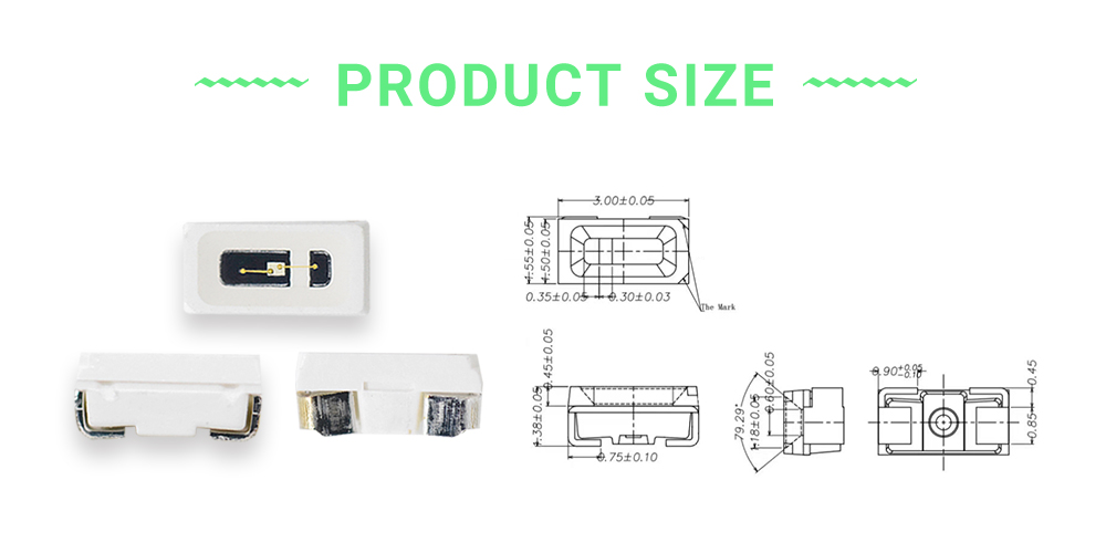 Size of 3015LGC55D7L12 560nm 550nm LED Emitters Yellow-green Side Emitting LED Green SMD LED 3014