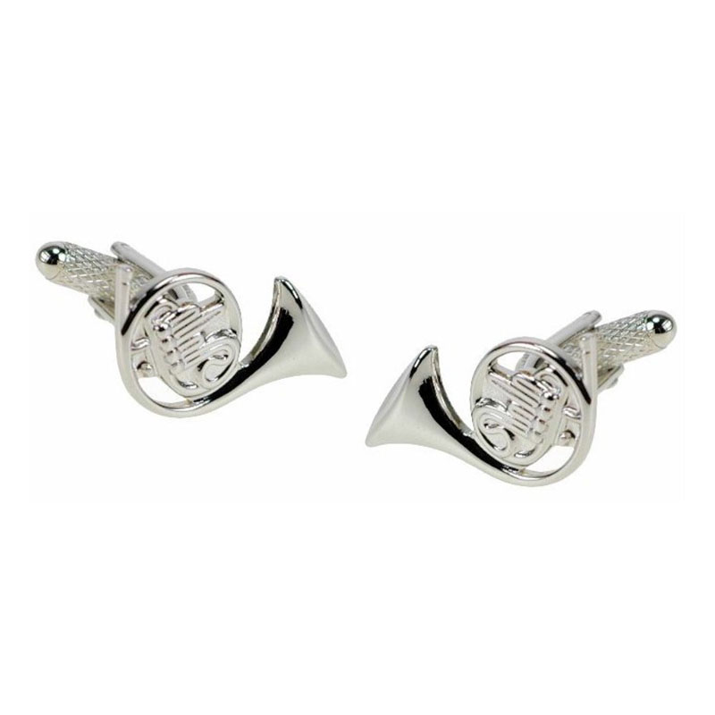 French Horn Cufflinks Silver Finish