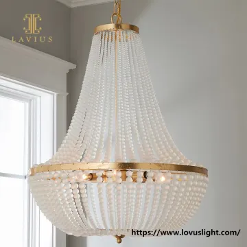 Frosted crystal beads gold brass unique creative chandelier & pendant light for bedroom living room