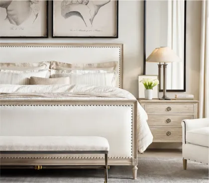 Modern French Mid-Century Wooden Furniture Classic Enclosed Headboard