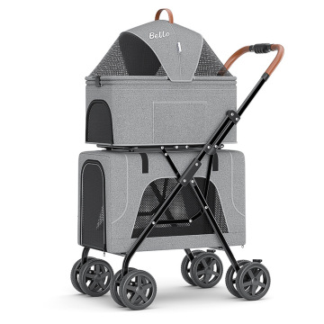 Portable Double Deck Pet Stroller for Small Animals with Folding Design and Cat-Dog Separation for Outdoor Travel