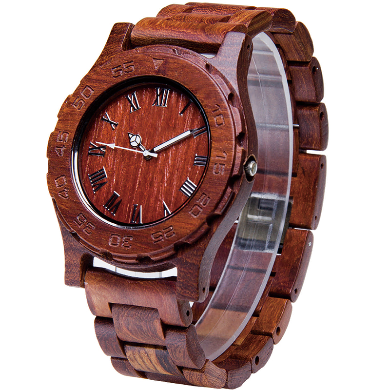 Reloj de madera de sandalia roja con correa de madera