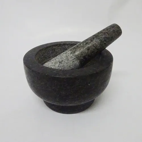 Round polished granite mortar and pestle