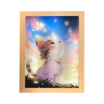 Kitten Eternal Garden Three-Tone Tiktok Light Painting Night Light for Bedroom Bedside with Sunlight Effect Decorative Lighting