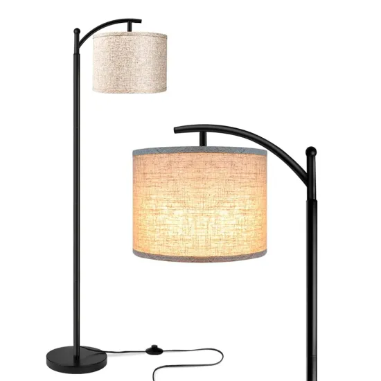 Tri-Color Temperature LED Floor Lamp with Beige Shade for Living Room, Bedroom, and Office - 9W Bulb Included