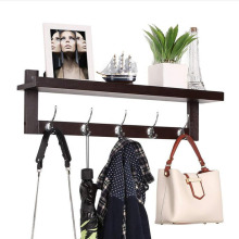 Wood Wall Shelf Hanging With Metal Hook Rack