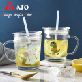 Clear Glass Milk Straw Mugs Drinkware Glass Cup