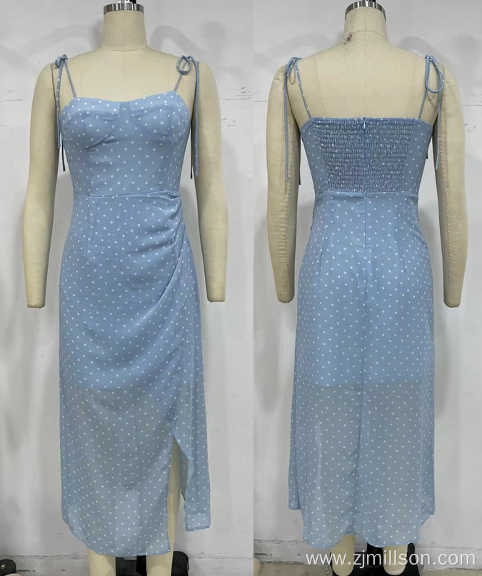 Polka Dot Pattern Adjustable Shoulder Strap Dress