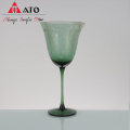 Green Goblet Wine Glass Colored Vintage Glass Cup