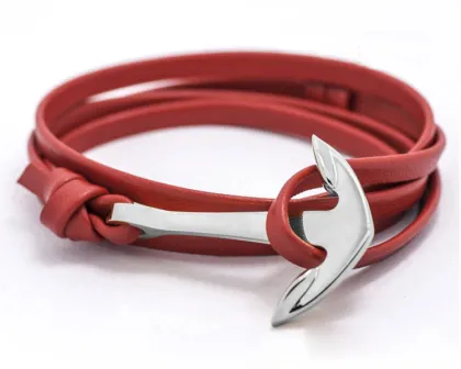 black leather rope custom mens silver charm bracelet