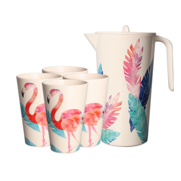Eco biodegradable bamboo fiber water jug water pitcher with 4 cups