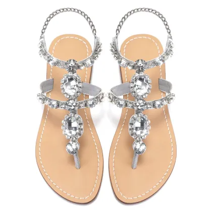 Women'S Rhinestone Gladiator Sandals Flat Wedding Sandals